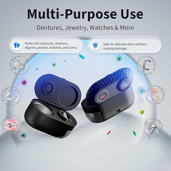 Ultrasonic Retainer Cleaner with Cleaning, Pumping, and Air-Drying Functions, 45kHz Retainer Cleaner Machine, 200ml Denture Cleaner for Dentures, Mouth Guards, Braces, Toothbrush Heads, Jewelry(Black)