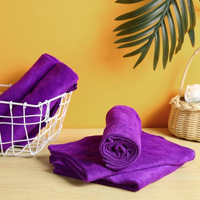 Newwiee 72 Pack Microfiber Bleach Proof Towels Bulk for Salon 18 x 30 Inch Dry Lint Free Hair Drying Hand Towels for Hair, Gym, Bath, Spa, Shaving, Barber(Purple)