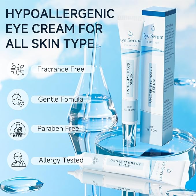Under Eye Bags and Wrinkles, Under Eye Cream, Wrinkle Filler, Visibly Improves for Bags Dark Circles Treatment for Puffines, 15ml/0.5 fl.oz