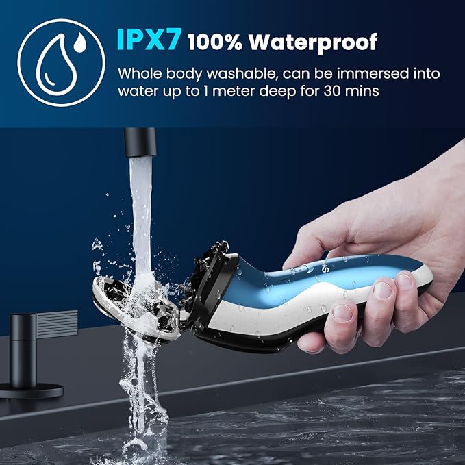 SweetLF Electric Razor for Men with Pop-Up Trimmer, 100% Waterproof Electric Shaver, Rechargeable Cordless Shavers for Men, Type-C, 120Mins Runtime, Plug & Play, Blue