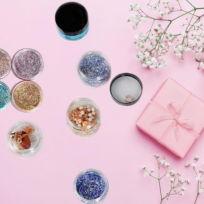 50 Pack 1 OZ Plastic Jars Round Clear Cosmetic Container Jar with White Lids, Eternal Moment Plastic Slime Jars for Lotion, Cream, Ointments, Makeup, Eye shadow, Rhinestone, Samples, Travel Storage