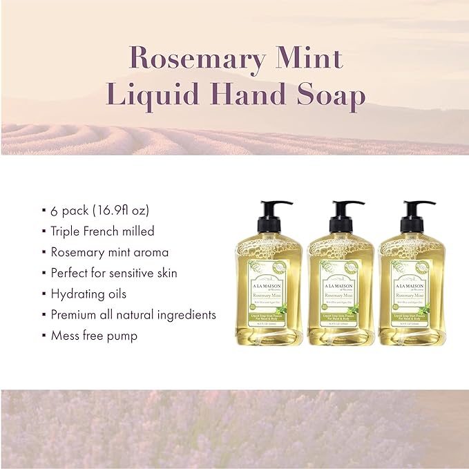 A LA MAISON Liquid Soap - Uses: Hand and Body, Triple Milled, Essential Oils, Biodegradable, Plant Based, Vegan, Cruelty-Free, Alcohol & Paraben Free (16.9 oz, 6 Pack)