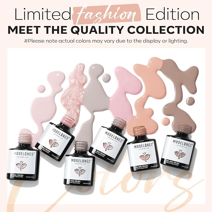 modelones Gel Nail Polish Set, 6 Colors Neutral Nude Gel Polish Skin Tone Cashmere Pink Glitter Nail Polish Bubble Bath Collection Starter Kit Soak Off All Season Soapnails Manicure DIY Salon Gift