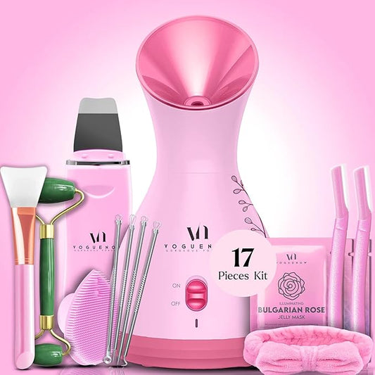 Facial Steamer Spa Kit with Complimentary 17 Skin Care Tools | Face Steamer for Facial Deep Cleaning with Towel Warmer & Humidifier Mode| Self Care Spa Gifts for Women, Mothers Day Gifts for Mom