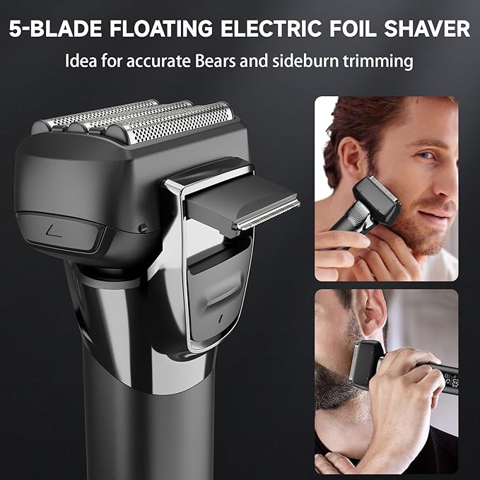 Electric Foil Shavers for Men Rechargeable Electric Razor Cordless Dry Wet Shavers Beard with Pop-Up Trimmer Travel Foil Shaver as Father Husband Boyfriend Gift 2408Black