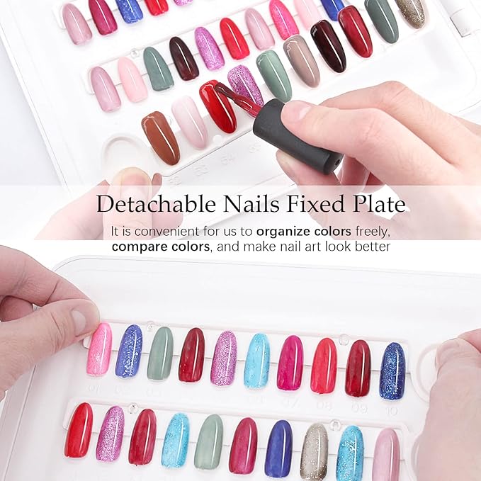 Nail Color Display Book Nail Swatch, C10 Plastic Nail Sample Display Book Nail Gel Color Card Book with Transparent Replacement Nails, No Need Pasting, No Need Glue (C10)