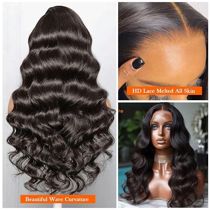 28 Inch Body Wave Lace Front Wigs Human Hair 13x4 HD Transparent Lace Frontal Wigs Human Hair 180% Density Glueless Wigs Pre Plucked With Natural Hairline For Black Women