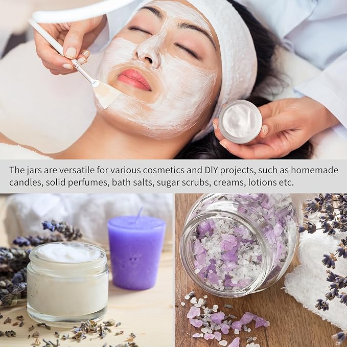 KEYWING 2oz Small Glass Jars with Black Lids, 35 Pack Clear Round Glass Cosmetic Jars with Inner Liners for Lotions, Powders and Ointments