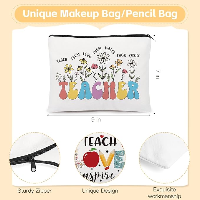 UAREHIBY 12 PCS Teacher Appreciation Gifts In Bulk,Thank You Teachers Gifts for Women with 16 OZ Glass,Teacher Christmas,Valentines Day Gift with Makeup Bag,Key chain,Teachers Gift from Students