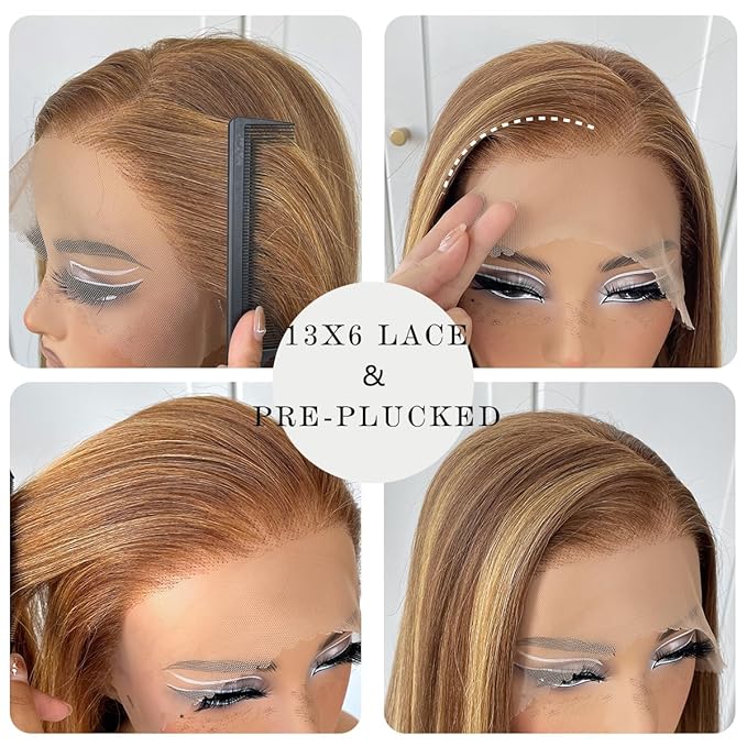 13x6 Highlight Ombre Lace Front Wig Pre Plucked Honey Blonde 4/27 Long Straight HD Lace Front Wigs Yaki Synthetic Glueless Straight Highlight Lace Front Wig 32inch
