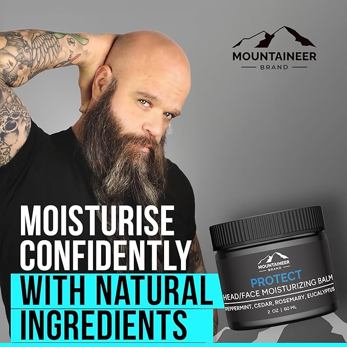 Mountaineer Brand Natural Moisturiser with Fresh & Natural Scent | Bald Head Care for Men | Non-Greasy Scalp and Face Balm | Made in West Virginia | Protect | 2 Pack | 2oz