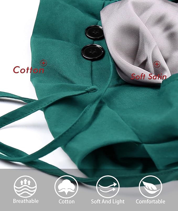 Satin Lined Work Cap with Button for Long Hair Women