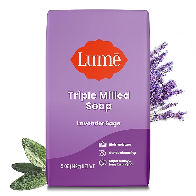 Lume Triple Milled Bar Soap - Rich Moisture & Gentle Cleansing - Paraben Free, Phthalate Free, Skin Safe - 5 ounce (Lavender Sage)