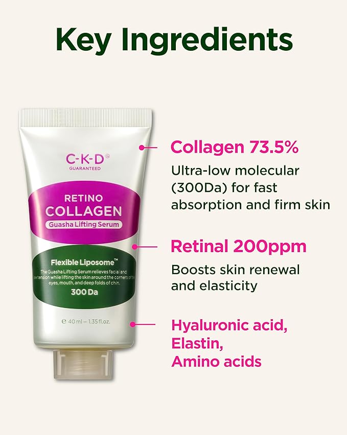 CKD Retino Collagen Guasha Face Serum [Refill] - Lifting Serum for Firming, Tightening, Anti-Aging, and Hydrating. Stainless Steel Roller. Korean Skin Care. 1.35 fl oz