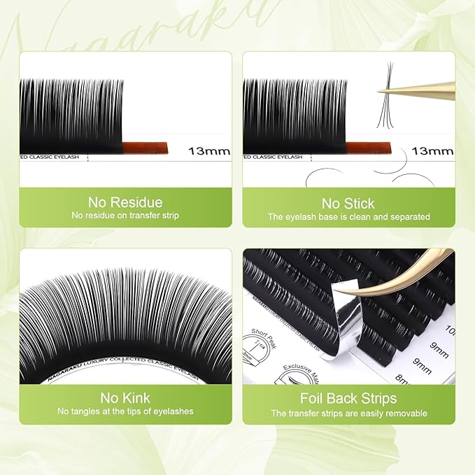 NAGARAKU Individual Eyelash Extensions, Luxury Collected Classic Single Lashes Upgraded 3rd Generation Soft Natural Beauty Salon Professional Lash Supplies 16 Rows Matte Black -0.12 D Curl 7mm