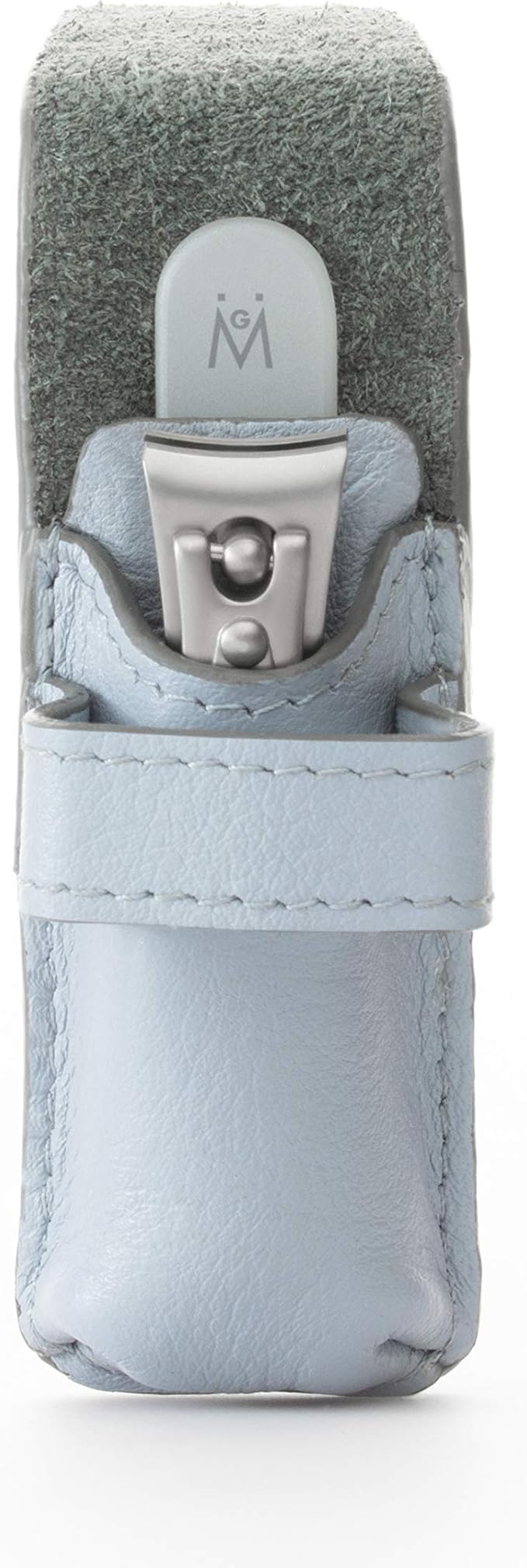 GERMANIKURE Nail Clipper and Glass Nail File Set in Light Blue Leather Case - Made in Solingen Germany of FINOX Stainless Steel, Glass Nail Care Supplies Made in Czech Republic