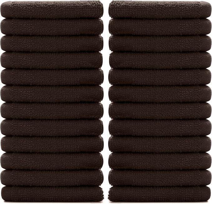DAN RIVER 100% Cotton Washcloths 24 Pack Premium Quality Face and Body Cloth, Quick Dry Essential Towels for Bathroom, Hand, Kitchen & Cleaning, Baby Washcloths | 12X12 in | 400 GSM | Brown
