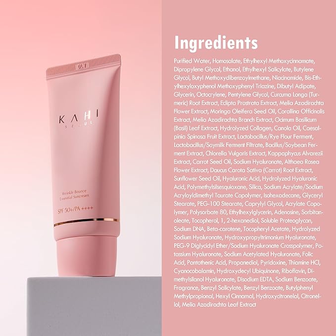 KAHI Wrinkle Bounce Essential Korean Sun Screen Facial Moisturizer with SPF 50 + PA++++ Sun Block Daily Moisturizer | Tone Up Cream Face Sunblock Hydrating Face Cream 1.69 fl oz