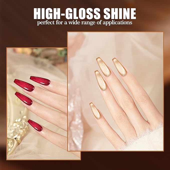 Adhere 6Pcs 12ML Cat Eye Gel Nail Polish Set,Colorful Light Reflective Glitter Cat Eye, Sparkling Diamond Magnetic Amber Shine Color with Magnet Autumn Winter Dark Cat Eye