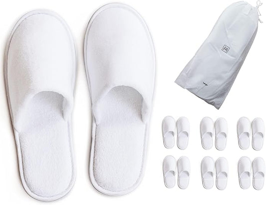 MODLUX Spa Slippers, 6-12 Pairs Cotton Velvet Closed Toe Disposable Slippers for Guests with Travel Bags, House, Indoor, Bathroom, Bedroom, Hotel, Bride Slippers