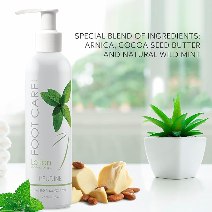 L’EUDINE Foot Lotion – Foot Care Cream with Arnica, Cocoa Seed Butter, Vegetable Glycerin, Mint – Foot Lotion for Dry Cracked Feet and Calluses – Refreshing and Moisturizing Foot Cream