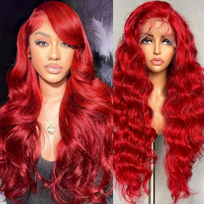26 Inch Red Lace Front Wigs Human Hair Pre Plucked 13x4 Body Wave Colored Red Human Hair Wig HD Lace Frontal Wigs Human Hair Red Wig Human Hair 180% Density Glueless Wigs Human Hair