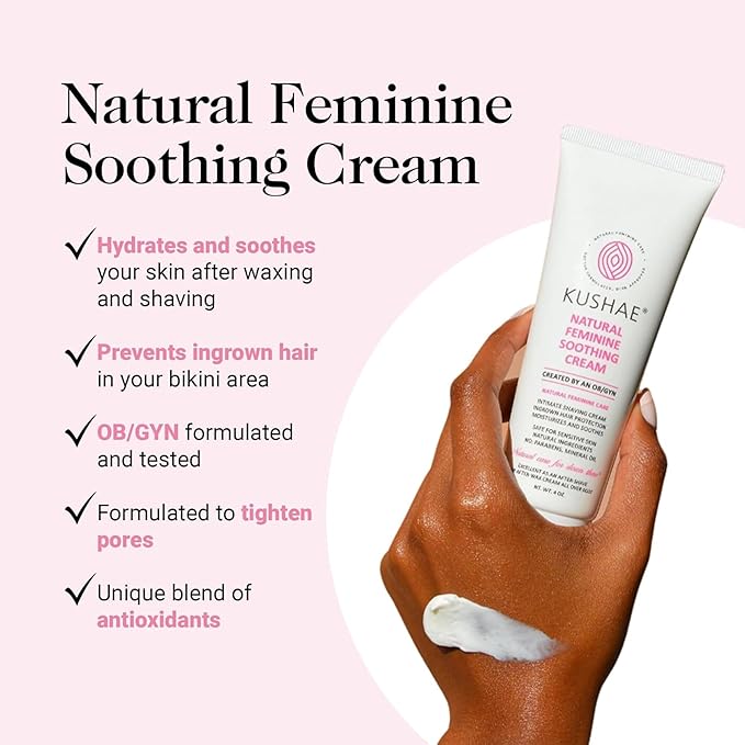 Kushae Feminine Soothing After Shave Cream - OB/GYN Made, Natural, Fragrance Free, Aloe-Based, pH Balanced Intimate Moisturizer for Women 4oz