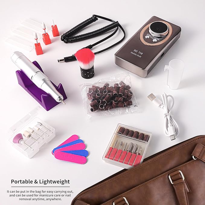 LimeGirl Electric Nail File for Acrylic Nail Kit, 45000RPM Nail Drill Professional Manicure Pedicure Set with Nail Drill Bits, Efile Nail Drill Rechargeable, 2024 Upgraded Drill para uñas (Black)