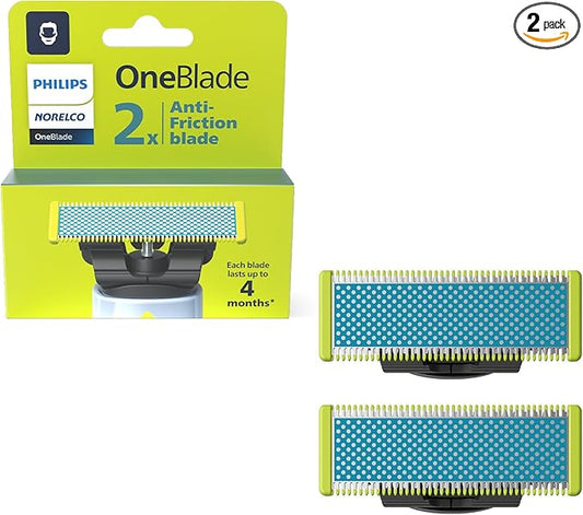 Philips Norelco OneBlade Anti Friction Blade, Genuine Replacement Blade for OneBlade Electric Shaver and Trimmer, Durable Stainless Steel, Trim, Edge and Shave, 2 Pack, QP225/80