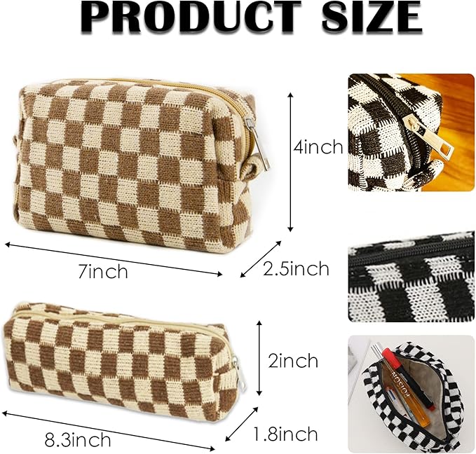 4pcs Checkered Makeup Bag Cosmetic Bag for Women, Y2k Accessories Aesthetic Plaid Makeup Bag for Women, Large Capacity Pencil Case Makeup Brushes Storage Bag Travel Toiletry Bag Organizer