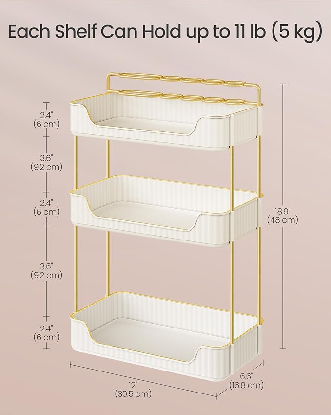 SONGMICS Makeup Organizer, 3-Tier Skincare Organizer Countertop, Customizable, 2 Types of Accessories, Jewelry Holder, for Vanity, Bedroom, Bathroom, Cloud White UJKA013W02