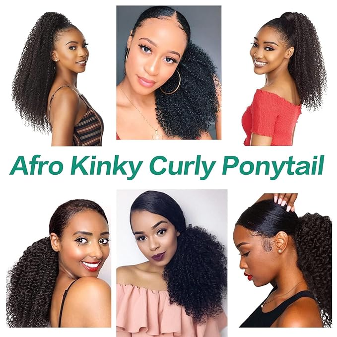 Afro Puff Drawstring Ponytail Human Hair Afro Kinky Curly Drawstring Ponytail 4C for Black Women Natural Black Extension Human Hair 12 Inch