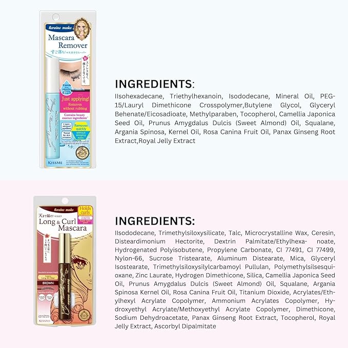 HEROINE MAKE by KISSME Mascara Duo Set | 2 Full-Size - Waterproof & Lengthening & Volume Fiber Tubing Mascara Brown + Gentle Eye Makeup Remover for Waterproof Mascara, Fast-Acting Cleanser