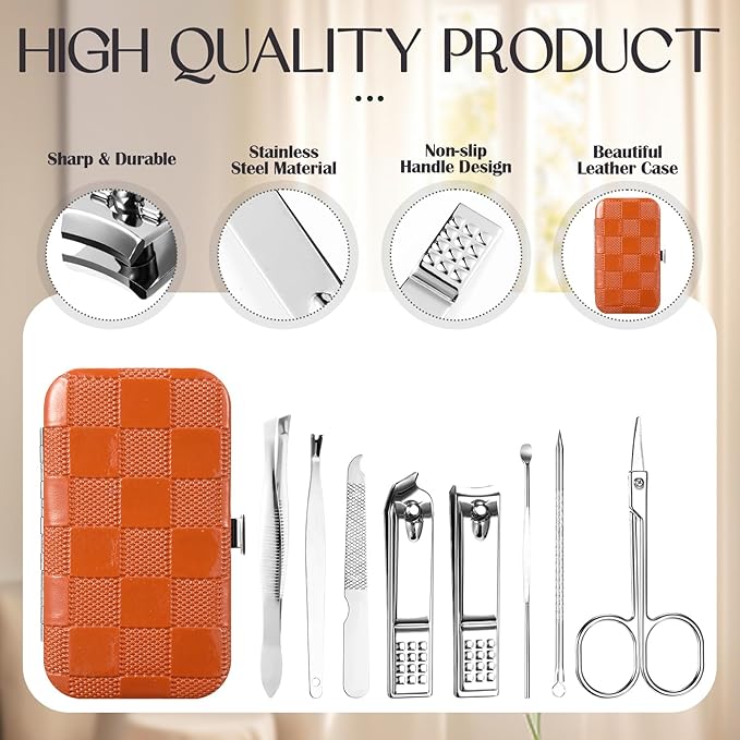 24 Sets Manicure Bulk Mothers Day Gifts Professional Nail Care Kit Nail Clippers Kit 8 in 1 Stainless Steel Pedicure Set with Travel Case Portable Grooming Kits for Men Women Friends(Retro)