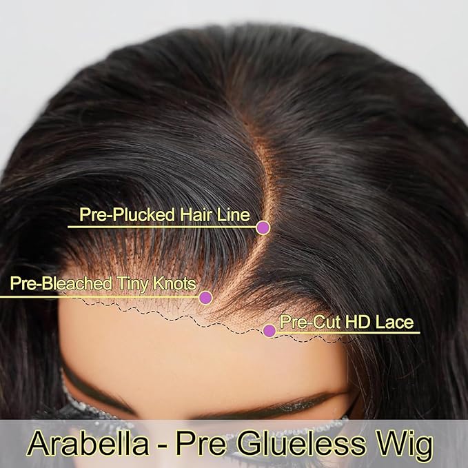 Arabella Hair 5x6 Bob Wig Human Hair Real 210% Density Ready to Go Glueless Wig Human hair 12A Straight Bob Wigs Human Hair Pre Cut Lace Pre Bleached Tiny Knots (12inch, 5x6 Glueless Bob)