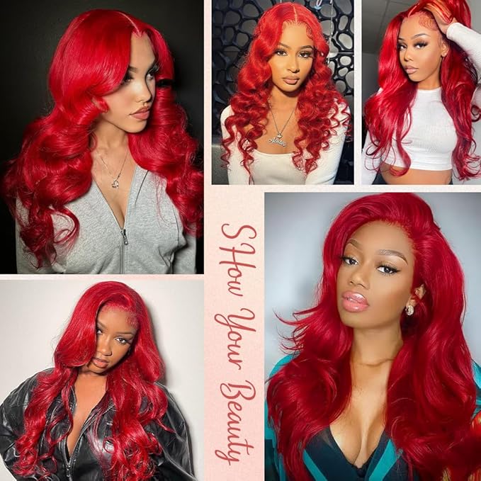 32 Inch Red Human Hair Lace Front Wigs 13x4 Red Lace Front Wigs Human Hair Pre Plucked Body Wave Glueless Wigs Human Hair 200% Density Colored Human Hair Lace Front Wigs Red Wig Human Hair