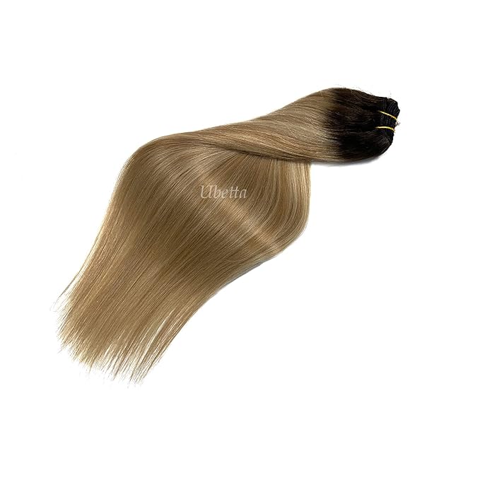 Sew in Hair Extensions Real Human Hair Bundles Ombre Brown Highlighted Blonde Weft Hair Extensions Human Hair Hand-Tied Weft Hair Extensions Human Hair 100G 16Inch Sew in Extensions for Women