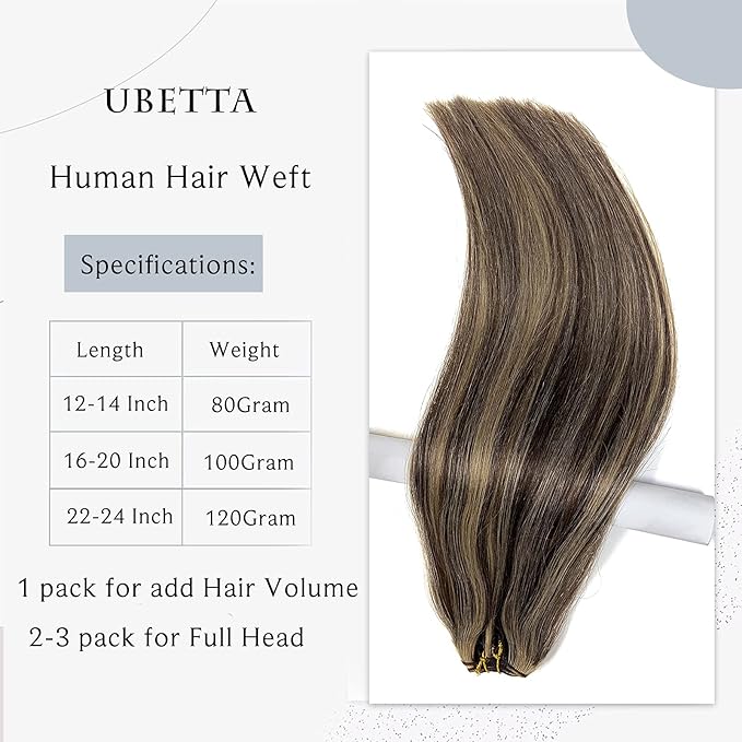 Sew in Hair Extensions Real Human Hair, Dark Brown Balayage Blonde Hand Tied Weft Hair Extensions Human Hair Bundles,120G 22 Inch Human Hair Wefts Sew in Extensions for Women