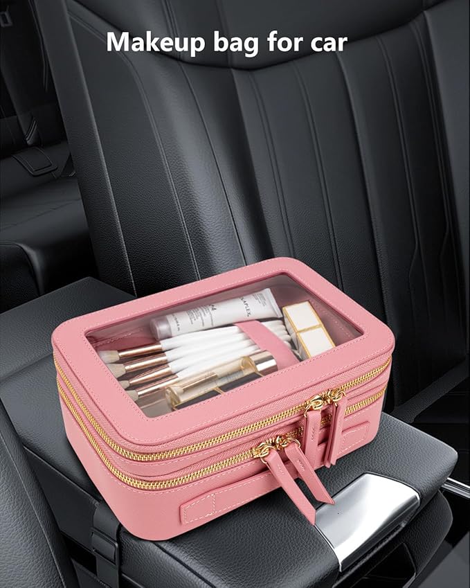 Clear Makeup Bags TSA Approved Toiletry Bag Handle Large Opening,Clear Toiletry Bags for Carry-on Traveling Travel Car Accessories Essentials Organziation Storage for Women Girls(Rose Pink, 2Layer)