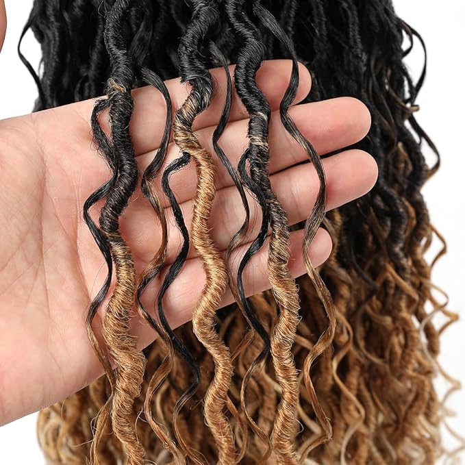 Aipin New Goddess Locs Crochet Hair 22 Inch Boho River Locs Hippie Locs Wavy Crochet With Curly Hair In Middle And Ends Braids Hair Extensions (8Packs,22 inch, T1B/27/613)