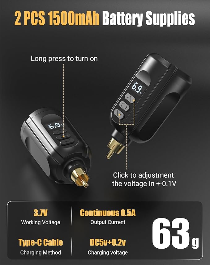 RHEIN Gun Kit Wireless Pen Machine with 2 Batteries 20 Cartridge Needles14 Ink Color Set for Supply RNP28KIT-1