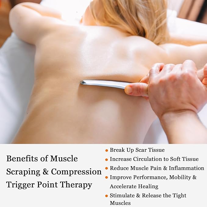 JWCASA Muscle Scraper Scar Tissue Massage Tools Foot, Neck, Knee, Leg Back Massager IASTM Tool for Physical Therapy & Plantar Fasciitis with 2 Pieces Set 12