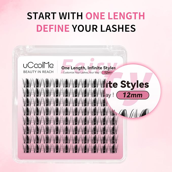 Fairy Lash Clusters 12mm C Curl Manga Lash Clusters Spiky Eyelash Clusters Individual Lashes WideSpan Wet-Look 0.05mm Ultra-Thin Invisible Band(Fairy,12mm)