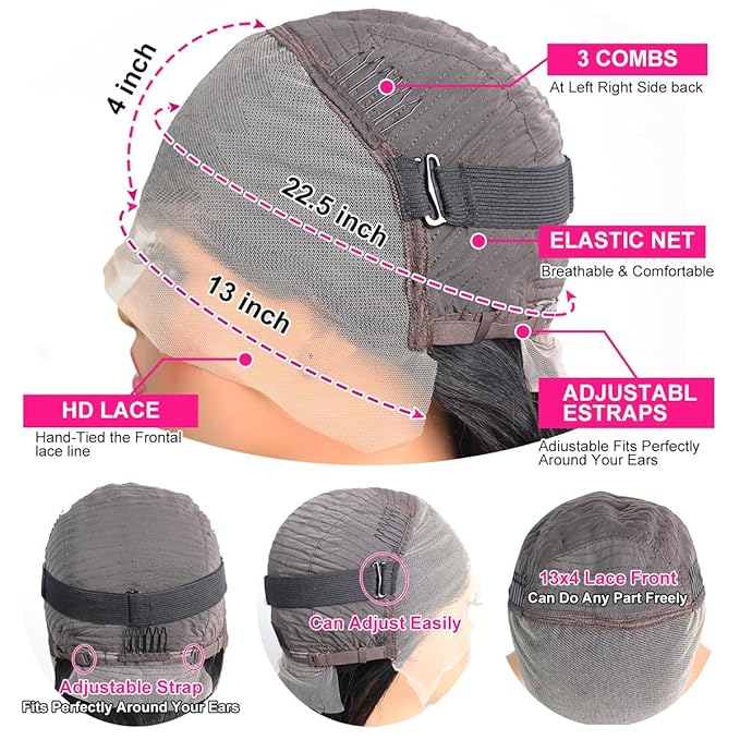 Aomllute 32 Inch Lace Front Wig Human Hair Pre Plucked 200 Density 13x4 HD Deep Wave Lace Frontal Wigs Human Hair with Baby Hair Curly Human Hair Wigs for Women Natural Black