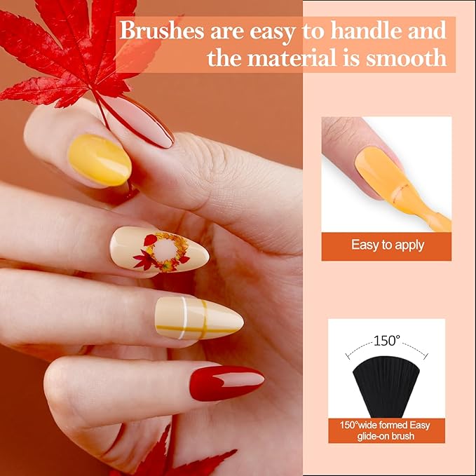 18Pcs Gel Polish-10 Color Fall Yellow Soak Off Nail Polish Brown Blue Gel Nail Polish Set, with 2pcs Nail Art Gel Liner and 6pcs Base & Top Coat Art Manicure DIY Salon Home