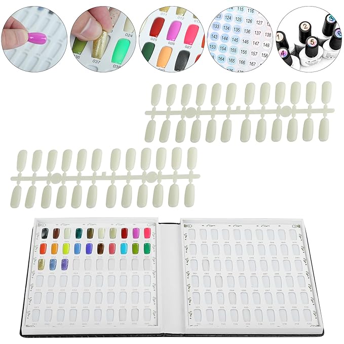 120 Nail Color Chart Display Book, Plastic Nail Swatches Nail Gel Color Card with 240PCS Natural Colours Replacement Nails Nail Art for Nail Salons, DIY Nail Art at Home (Black)