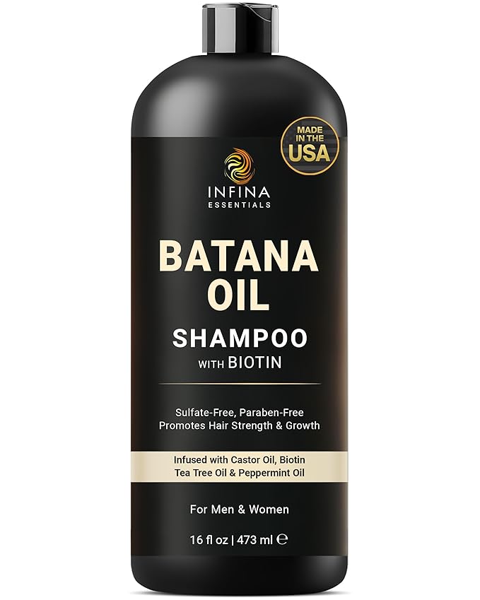 Batana Oil Shampoo with Biotin & Tea Tree Oil - Hair Growth & Thickening Shampoo for Men & Women - Sulfate Free, Promotes Hair Strength & Hydration, 16 fl oz