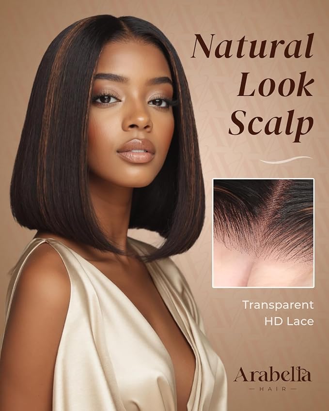 Arabella 5x6 Highlight Bob Wig Human Hair Real 210% Density 1B/30 Ready to Go Glueless Wig Straight Bob Wigs Human Hair Pre Cut Lace Pre Bleached Tiny Knots (10inch, 5x6 1B/30)