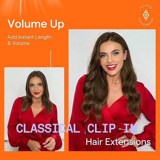 Full Shine Clip in Hair Extensions Brown Human Hair Extensions Clip ins Light Brown Triple Weft Invisible Clip in Extensions Human Hair for Women Thick Remy Hair 18 Inch 7 Pcs