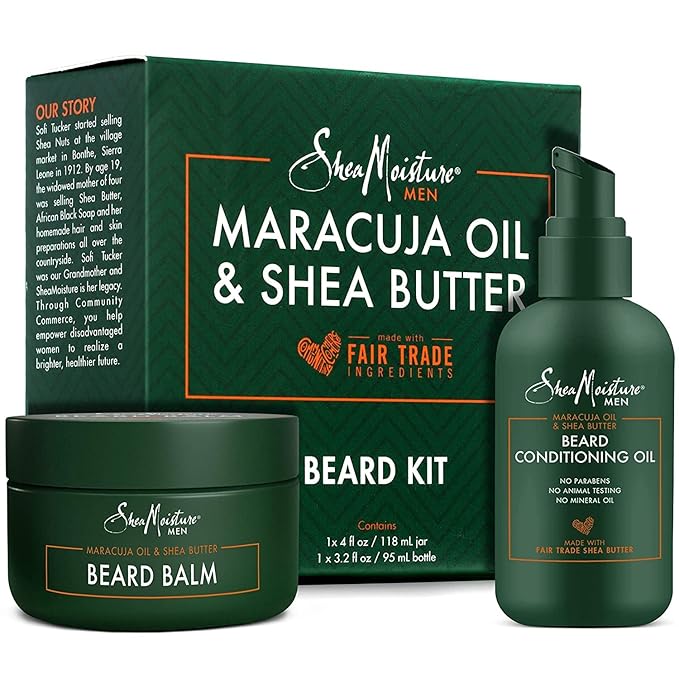 SheaMoisture Beard Oil & Beard Balm - Beard Kit for Men w/Maracuja & Fair Trade Organic Shea Butter, Dry Beard Oil, Softener & Conditioner (2 Piece Set)